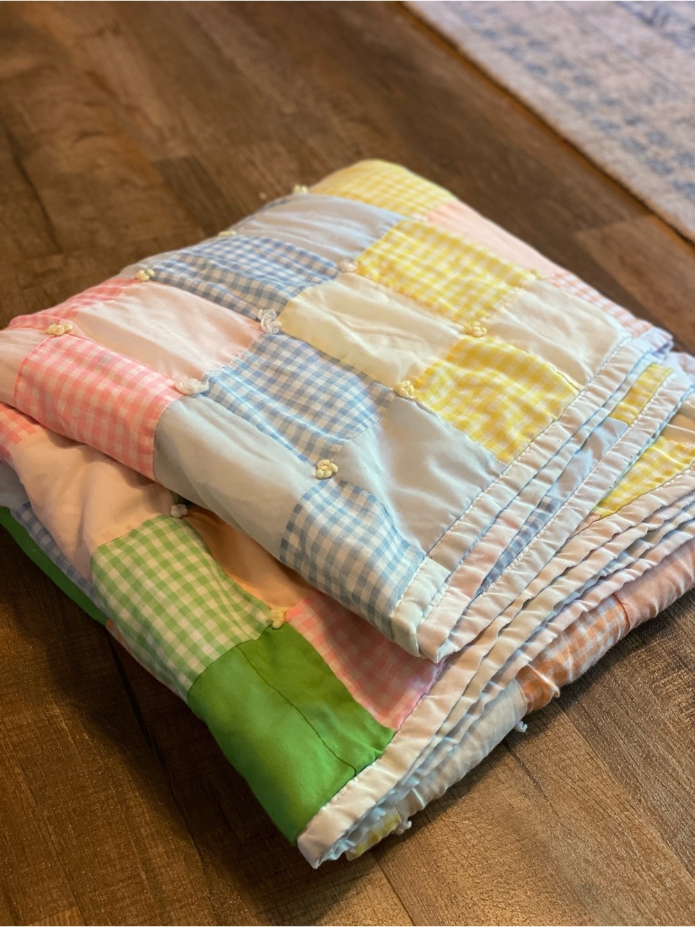 Vintage Handmade Pastel Gingham Patchwork Quilt